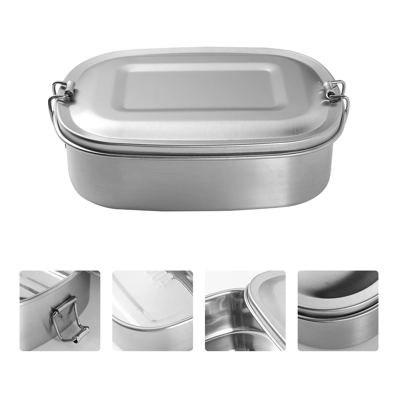 

830ml Stainless Steel Lunch Box Portable 1-Tier Bento Box Food Grade Leakproof Lock Clips Dishwasher Safe Reusable