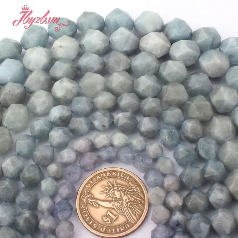 Natural Blue Aquamarine Quartz Faceted Stone Beads For Bracelet Necklace DIY Jewelry Making Spacer Strand 15