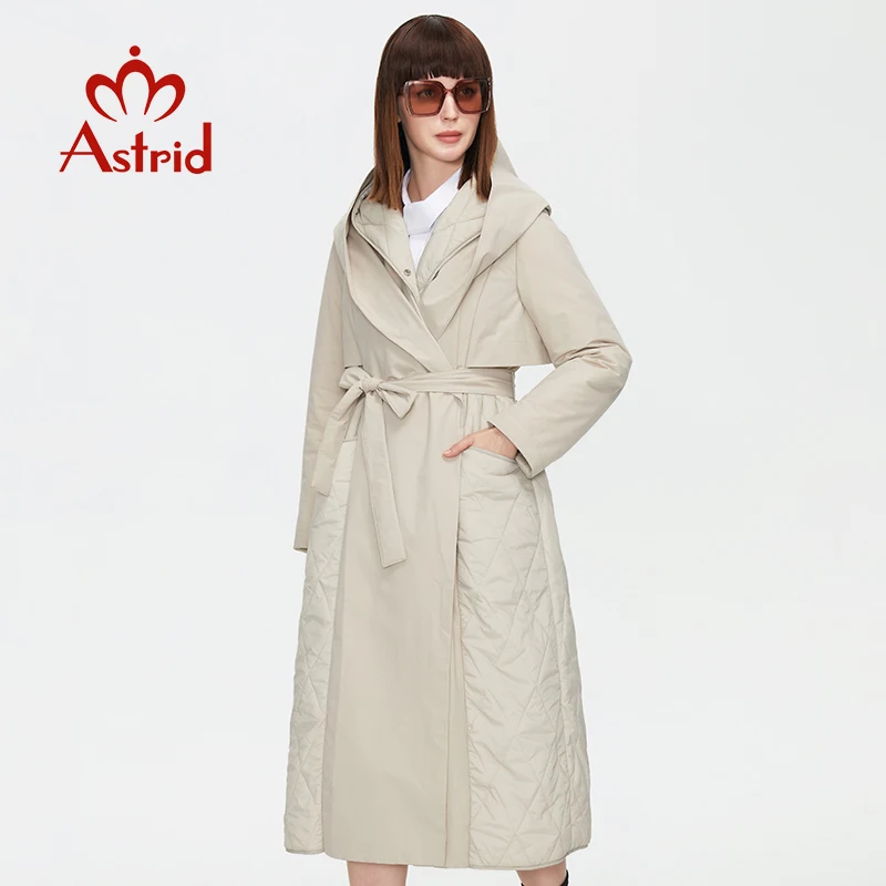 Astrid 2022 Women\'s autumn winter jacket female parkas warm Long Overcoat Belted padded coats Hooded parkas woman Outerwear