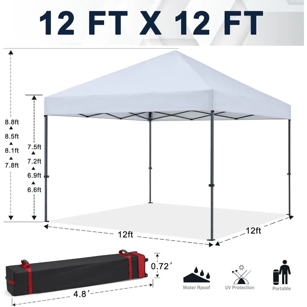 Tente à baldaquin facile et Durable de 12x12 pieds, cadre en acier robuste, équipement de sac à roulettes résistant à l'usure, auvent de protection UV