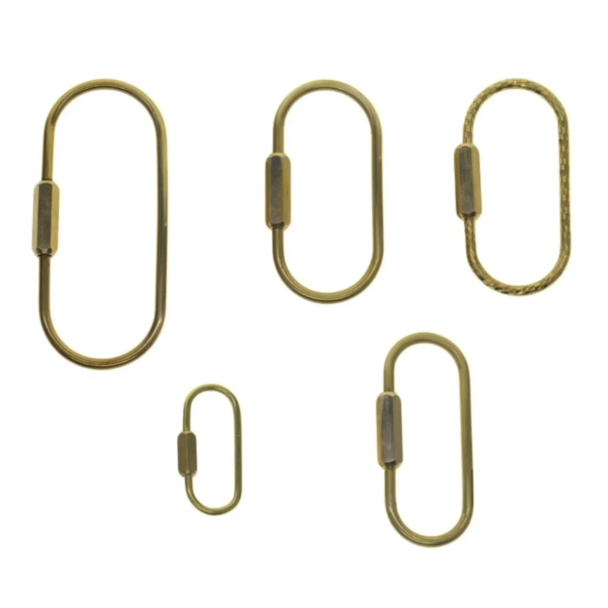 5 Sizes To Choose 36mm-80mm Raw Brass Wire Oval run course Screw Locking Carabiner Keyring Key Chains EDC DIY Making