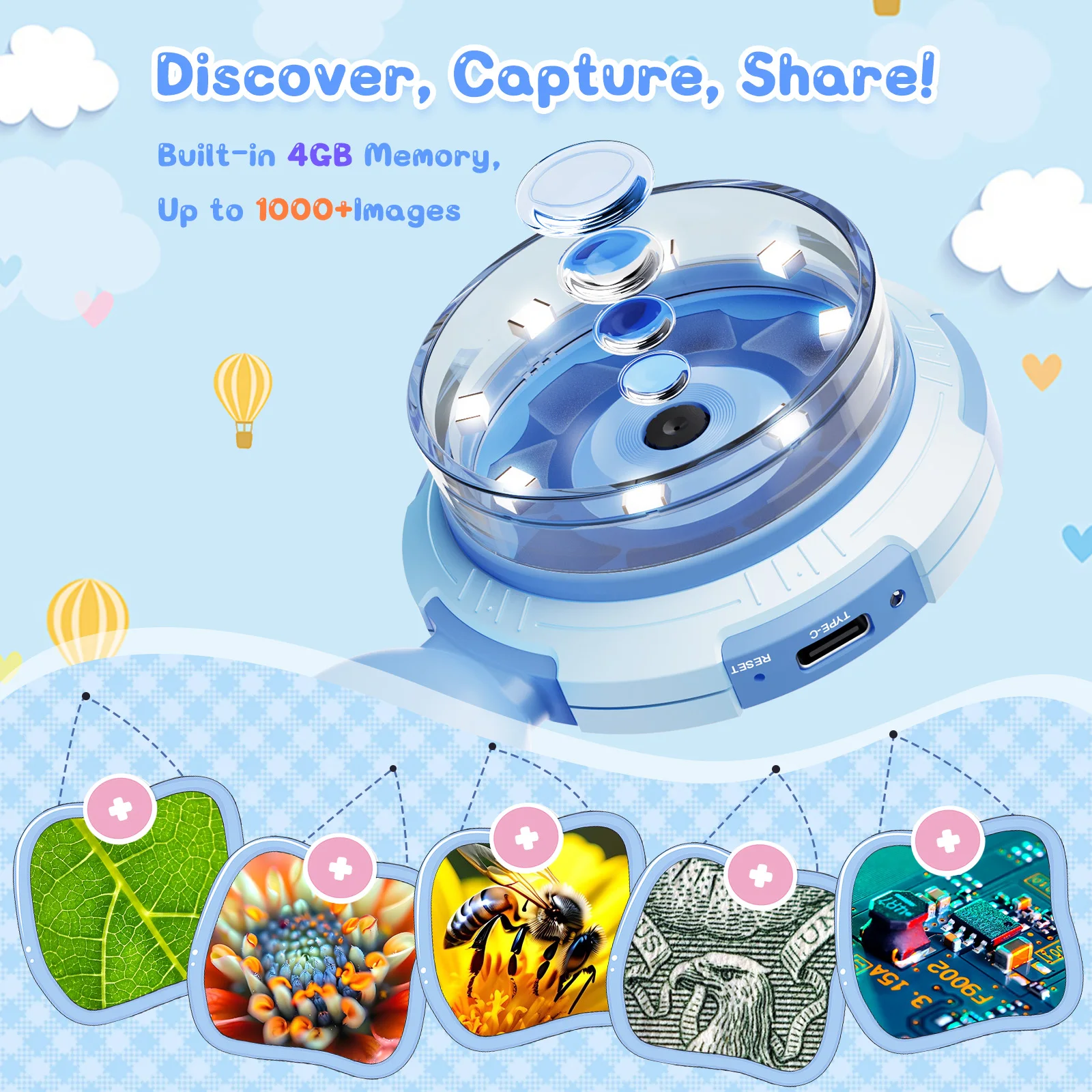 مجهر أطفال مع تكبير 100X مجهر رقمي محمول للأطفال لعبة تعليمية جذعية مع ضوء LED