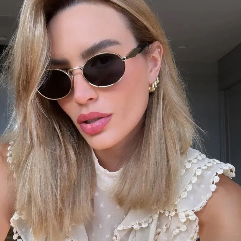 

2024 Trendy Oval Sunglasses Women Men Vintage Luxury Brand Designer Round Sun Glasses Female Retro Punk Metal Glasses UV400
