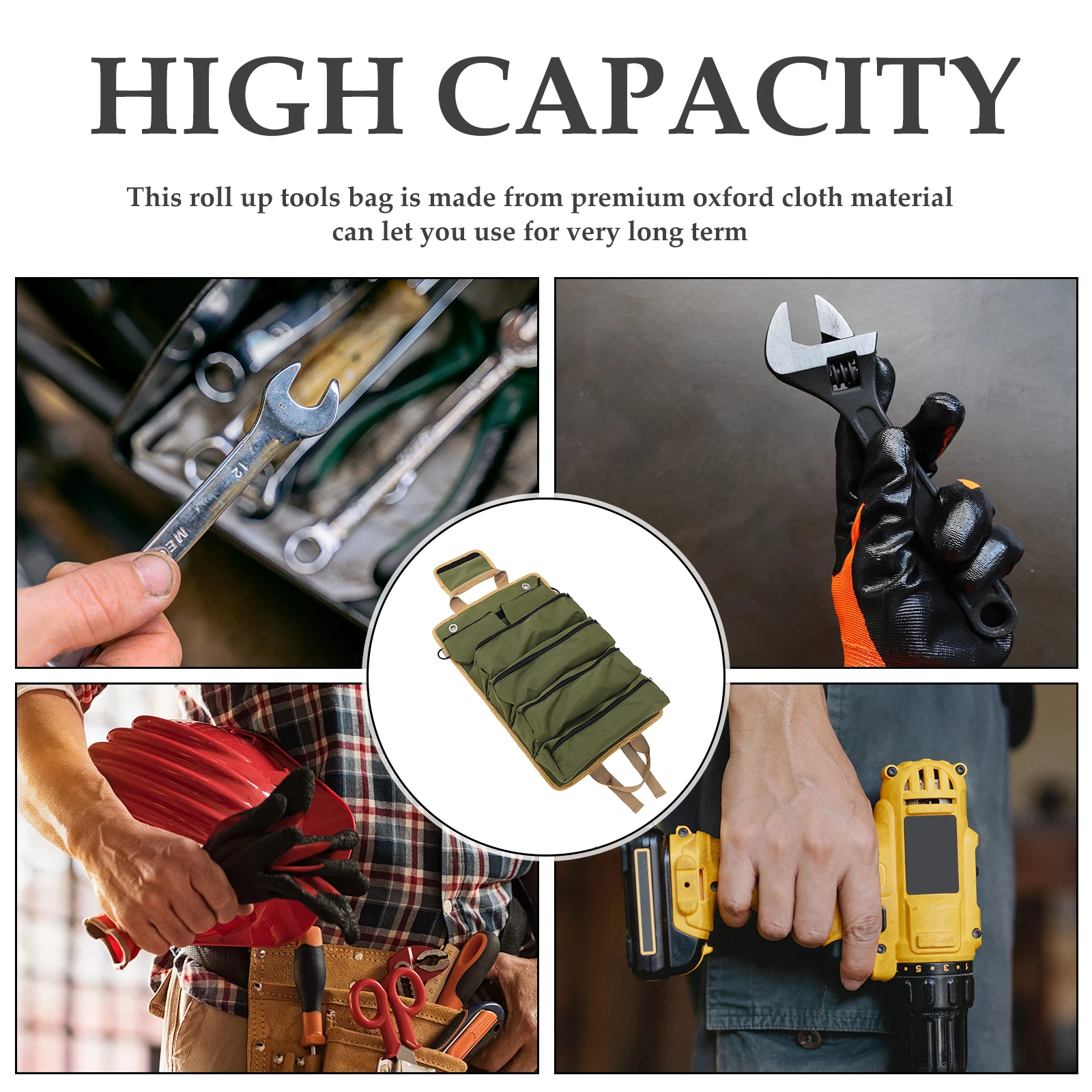 

Electrician Tool Kit Wrench Holder Green Oxford Cloth Bag Large Capacity Wear Resistant Tool Roll Bags Carpenter Plumber