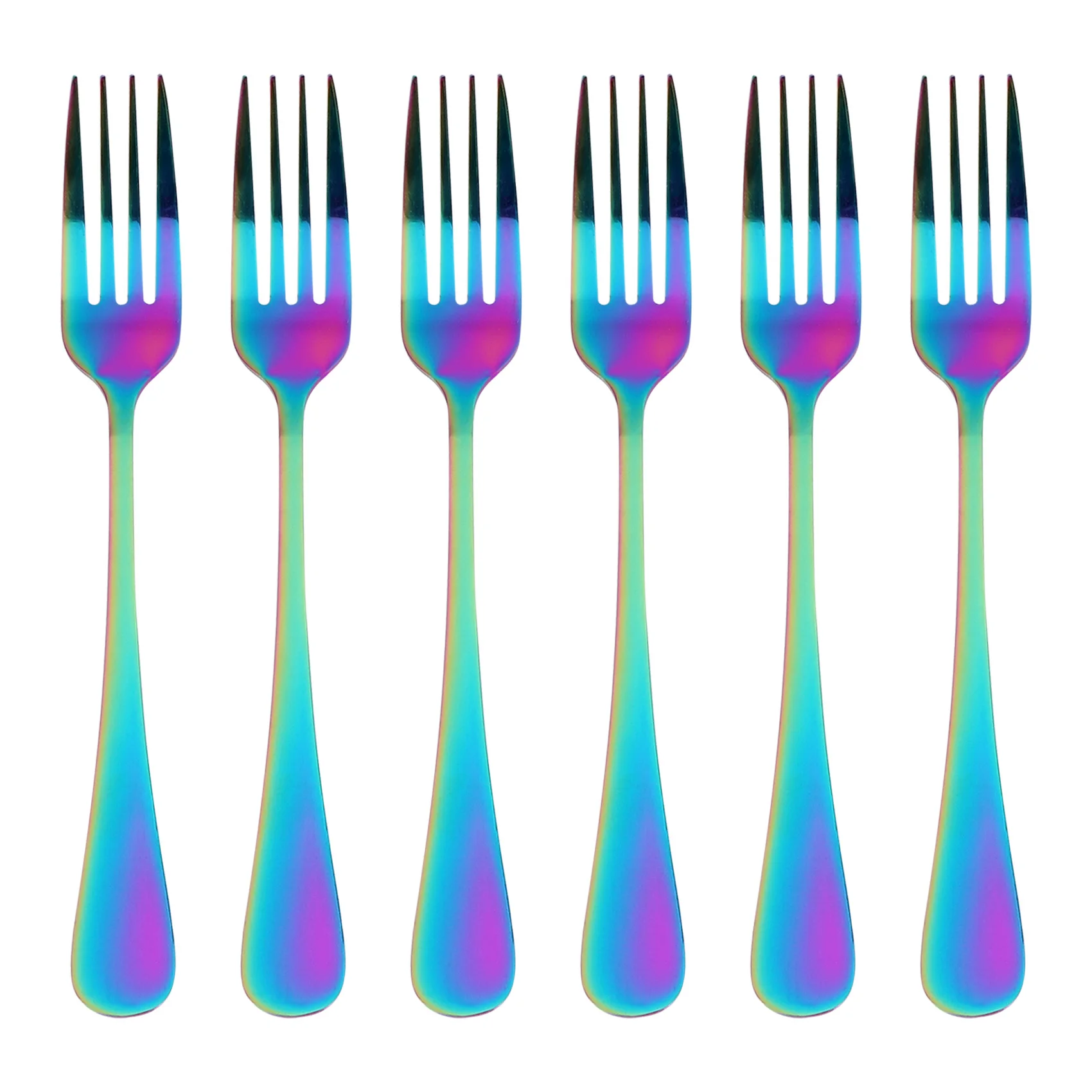 AT84-Stainless Steel Table Forks Set, 6Pcs Rainbow Color Stainless Steel Tableware Cutlery Dinnerware Set Dishwasher Safe, Fork(