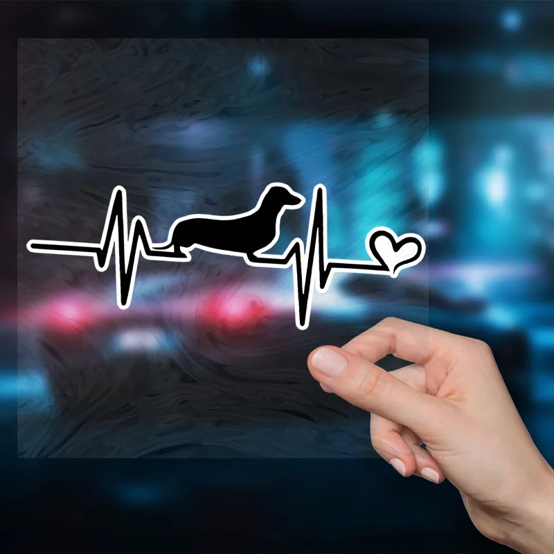 Waterproof Vinyl Stickers Featuring a Dachshund Heartbeat, Ideal for Vehicles, Laptops, And Windows