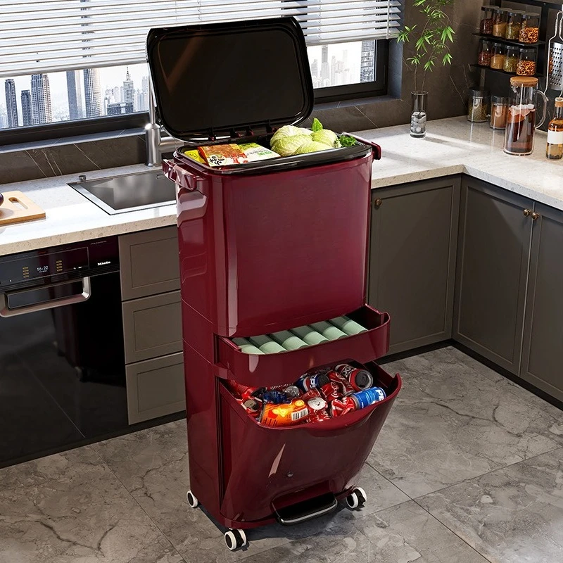 The kitchen trash can is integrated with multiple layers, free of bending over dry and wet separation, and the household large r