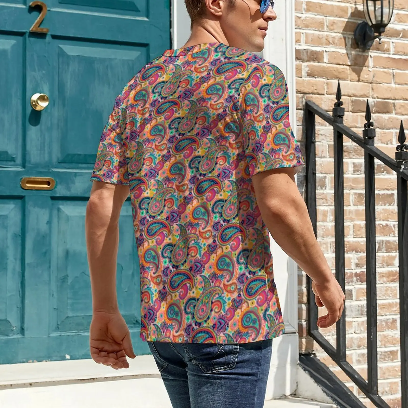Multicolor Paisley Print T-Shirt For Man Ethnic Floral Printed O Neck T-Shirts Summer Cool Tops Short Sleeve Oversized Tee Shirt