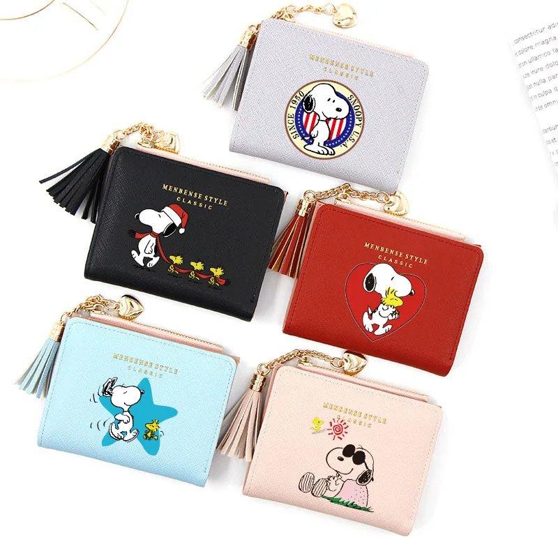 

Peanuts Snoopy Handbags Tassel Zipper Wallet Half Fold Short Card Bag Wallet Pu Material Printed Bag Personality Gift For Girls