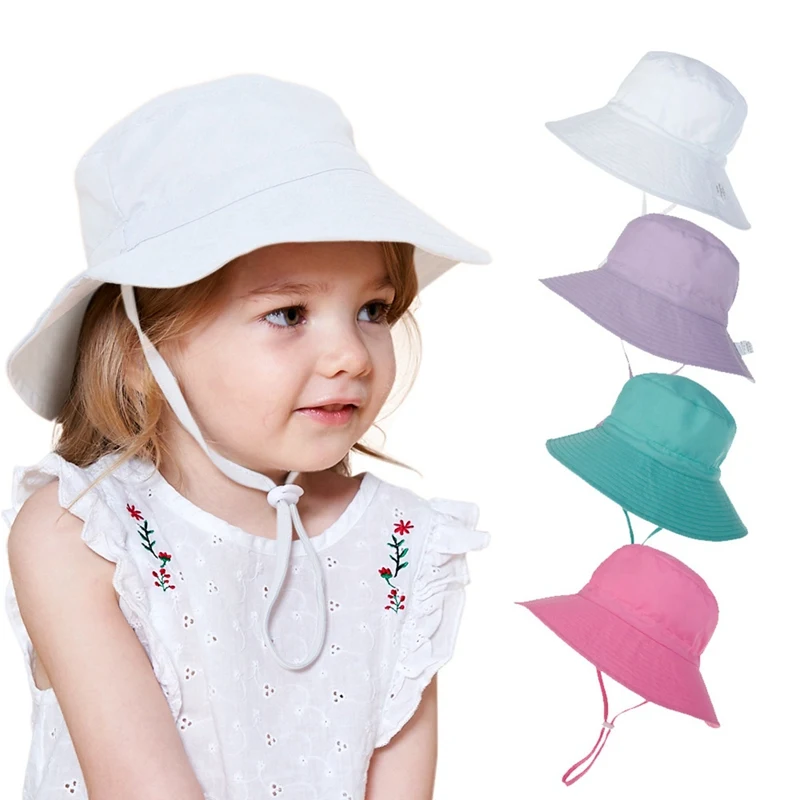 Children Sun Hat Boy Girls Solid Chic Bucket Caps with String Baby Kids Casual Outing Breathable Fisherman Hats Panama Caps