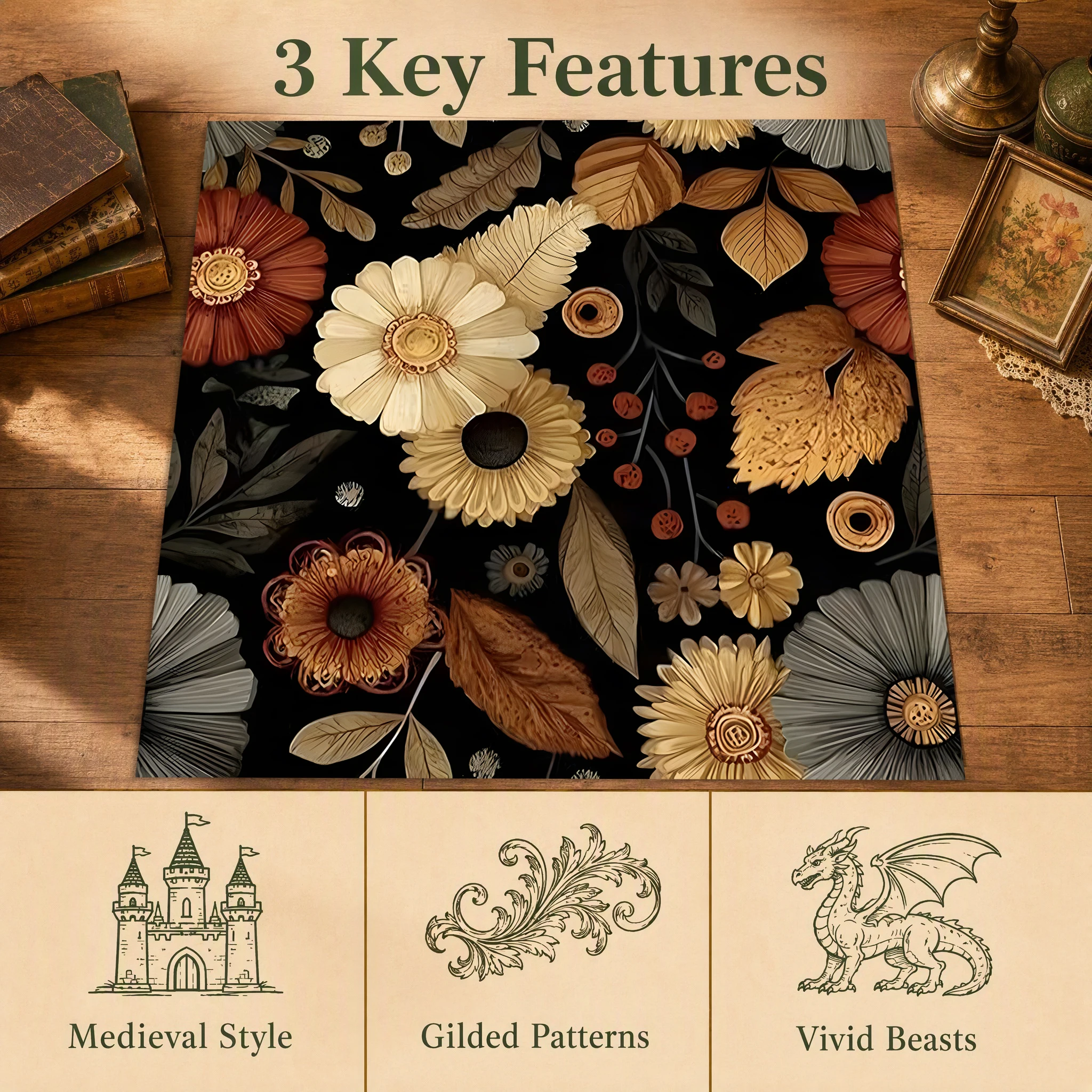Warm-Toned Autumn Floral and Leaf Vintage-Style Velvet Rug, Perfect for Autumn and Winter, Suitable for Living Room, Bedroom, and Bedside, Creating a Warm and Cozy Autumn Harvest Atmosphere