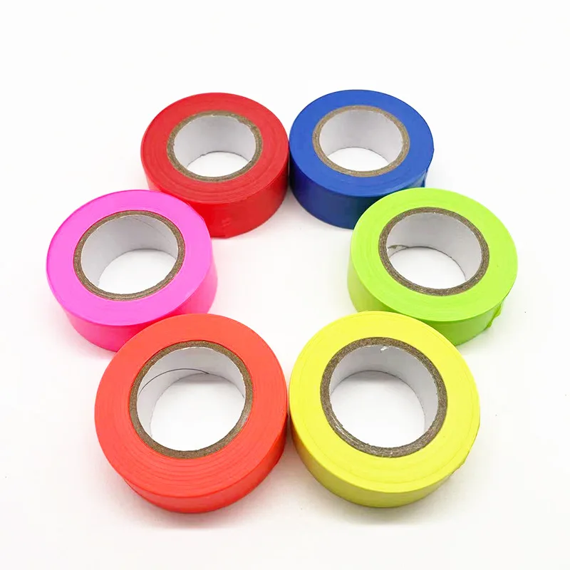 PVC Fluorescent Flagging Tape High-Visibility Marker Ribbon 25mm Width for Construction Nursery Woodland Hiking