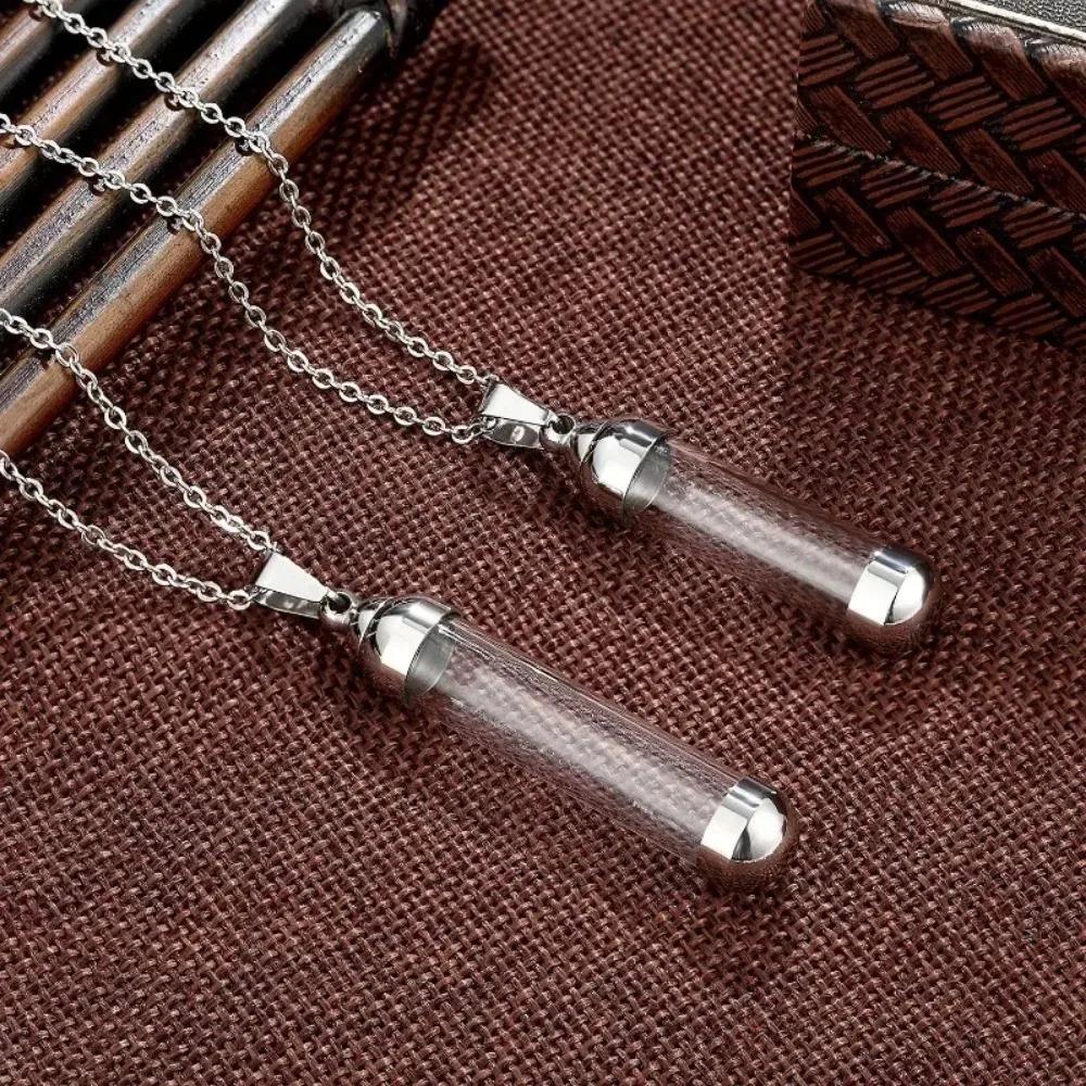 New Stainless Steel Charms Pendant Necklace Keepsak Screw Cap Tube Glass Bottle Urn Vial