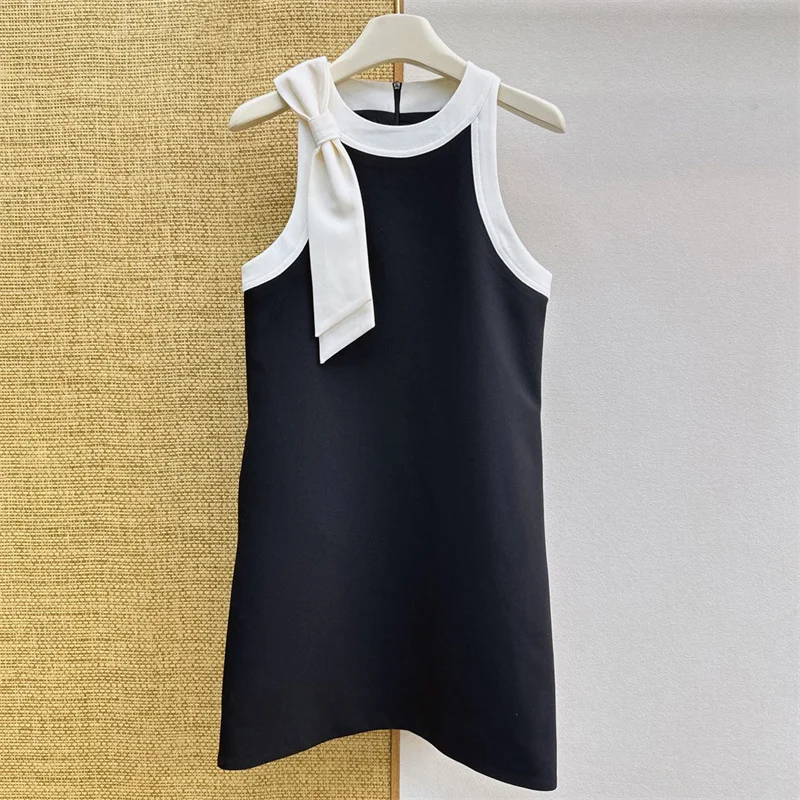 Women's dress New color blocking patchwork mini dress for summer 2026 Bow decoration sleeveless short dress y2k party dresses