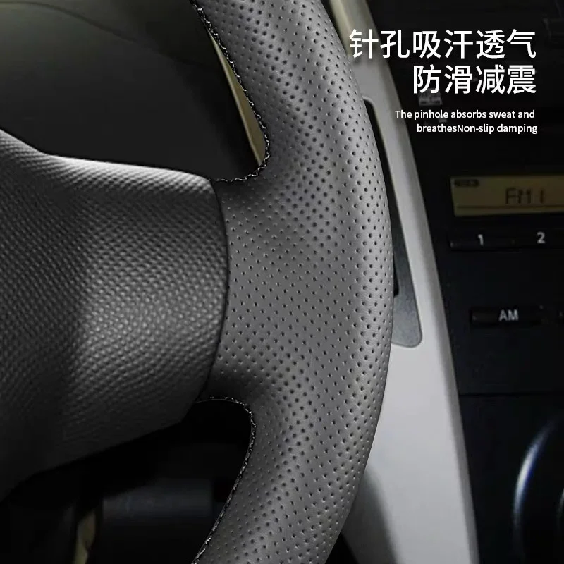 For Toyota Yaris 2008-11 Black Leather DIY Hand Sewn Steering Wheel Cover Interior Handle Cover