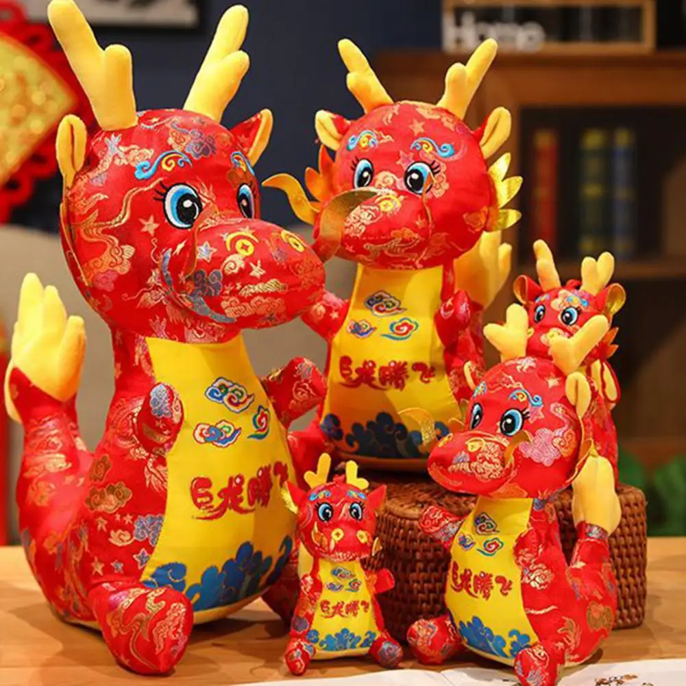 

Kawaii Cartoon Dragon Plush Doll Toy Year of 2024 Mascot Doll Ornament Soft Stuffed Animal Pillow Chinese Zodiac Dragon Doll