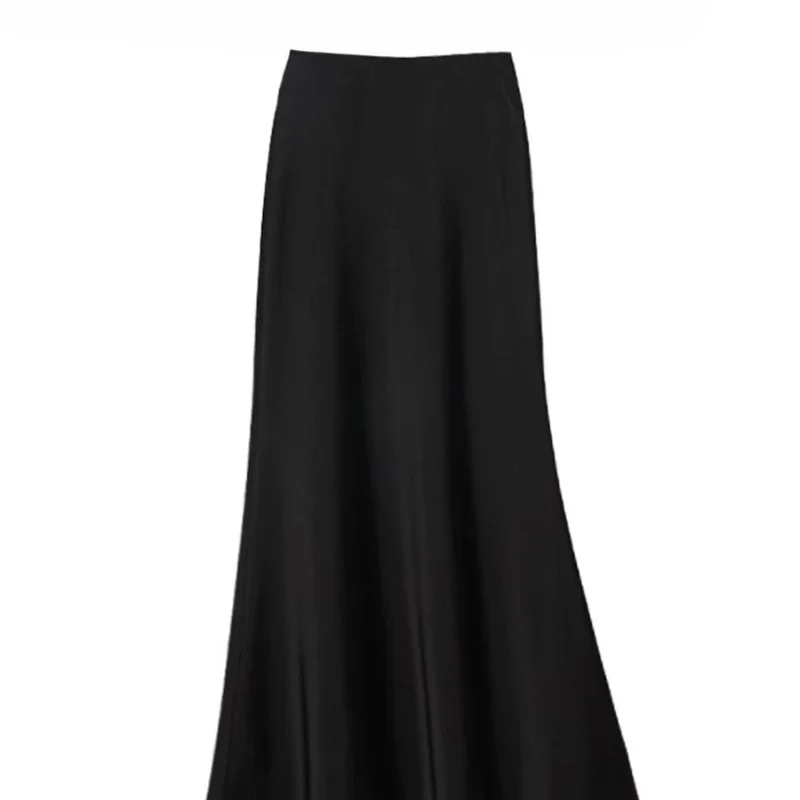 

Midi Solid A-line Skirts Women High Waist Summer Drapped Smooth Slim Loose Korean Style Elegant Temperament Hip-covering Cozy