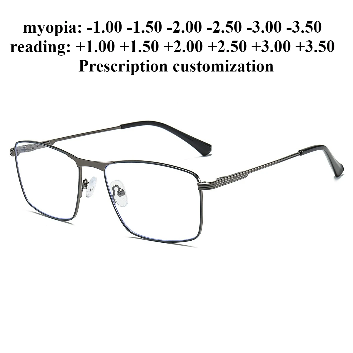 

57-16 Men's square glasses frame Men's metal optical anti-blue light reading glasses Customized myopia Different degrees