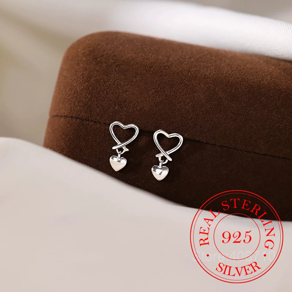 

925 Sterling Silver Simple Hollow Heart Stud Earrings For Woman Christmas Gifts Piercing Jewelry Aretes De Mujer Party Gifts
