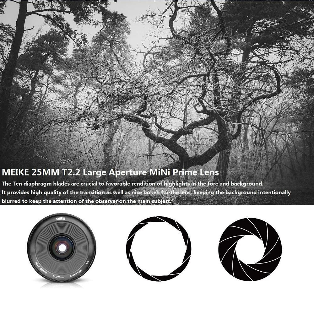 Meike 25mm T 2,2 Manueller Fokus Prime Cine Objektiv für Olympus Panasonic Lumix Micro Four Thirds MFT M4/3 montieren BMPCC 4K