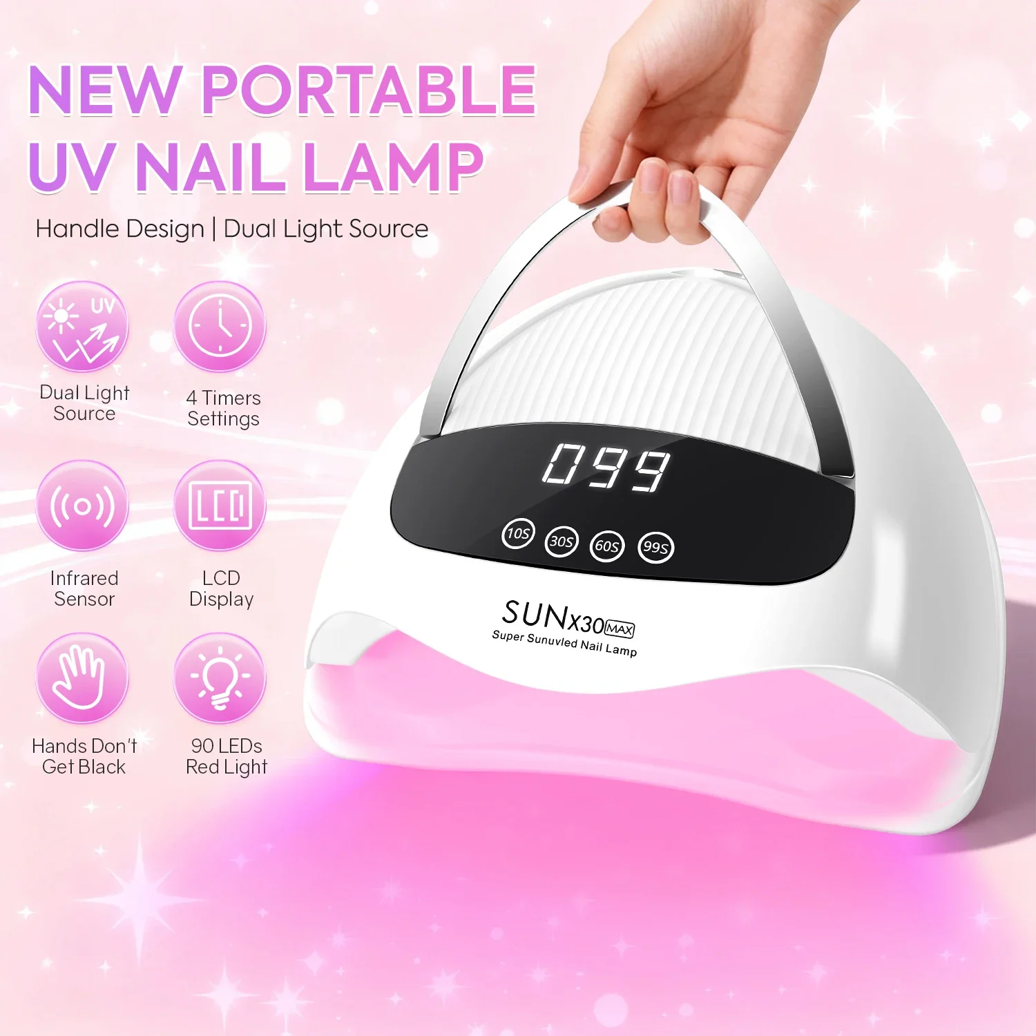 DianaBeauty Lampada UV per unghie Asciugacapelli professionale con touch screen Lampada per manicure portatile con sensore intelligente e manico per strumento per unghie