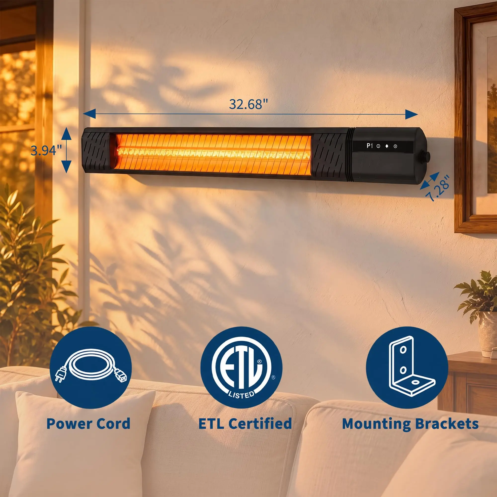 1500W Wall-Mounted Infrared Patio Heater, Waterproof Outdoor Electric Heater with 9 Heat Levels, Remote Control & 24h Timer for Backyard, Porch, Gazebo, Garage