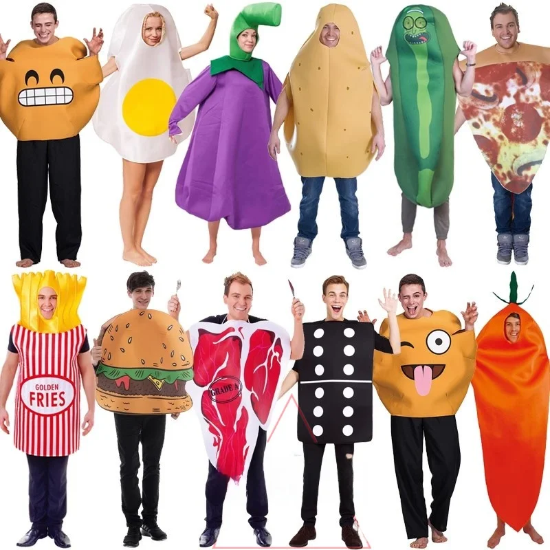 

Creative loween Cosplay Men's Women's Par Performance Costume Burger Fries Cake Design Polyester Fiber Stage Costume