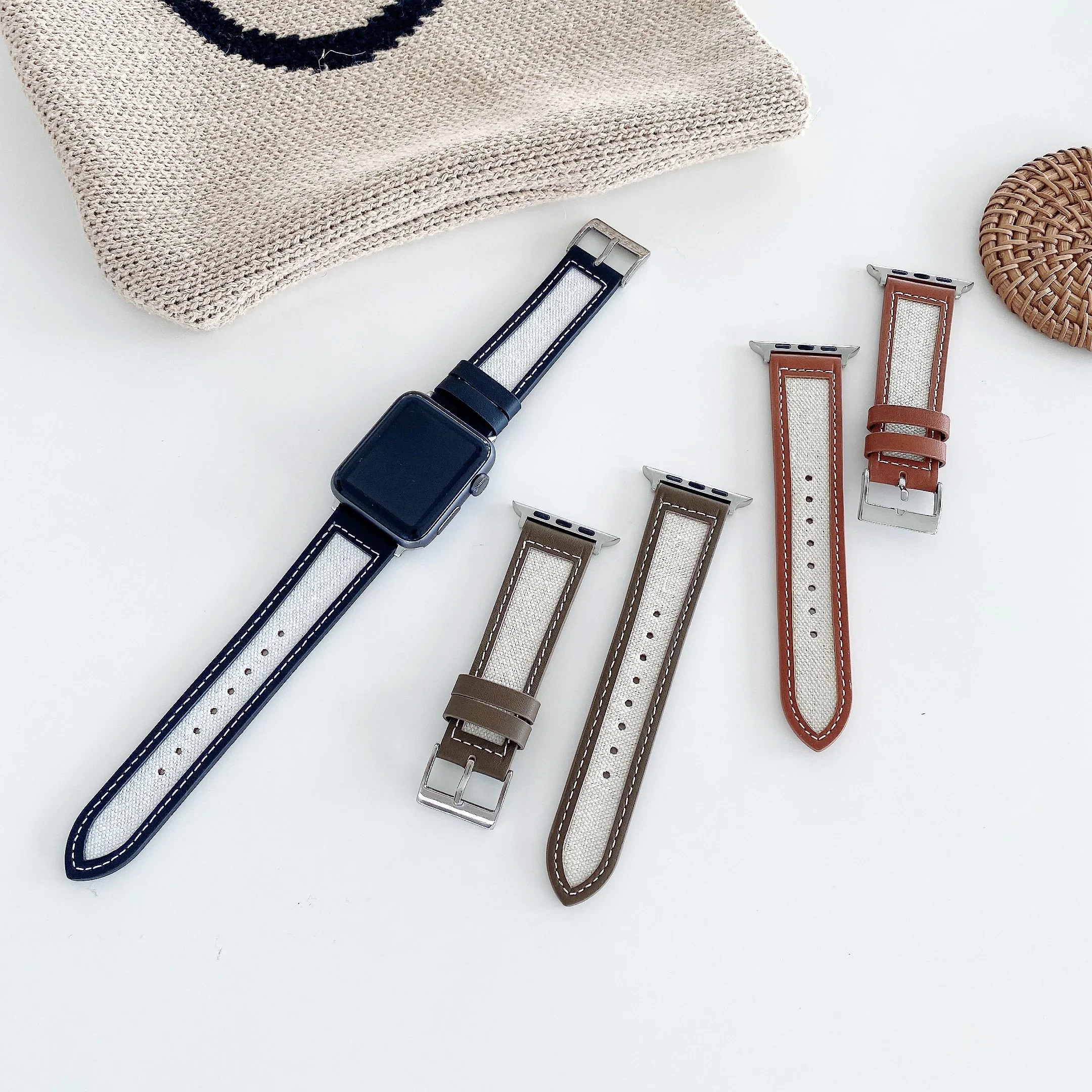 Leather Strap For Apple watch Ultra 10 9 8 7 46mm 45mm 41mm Nylon Breathable bracelet wristband for iWatch 6 5 SE 4 44mm 42mm