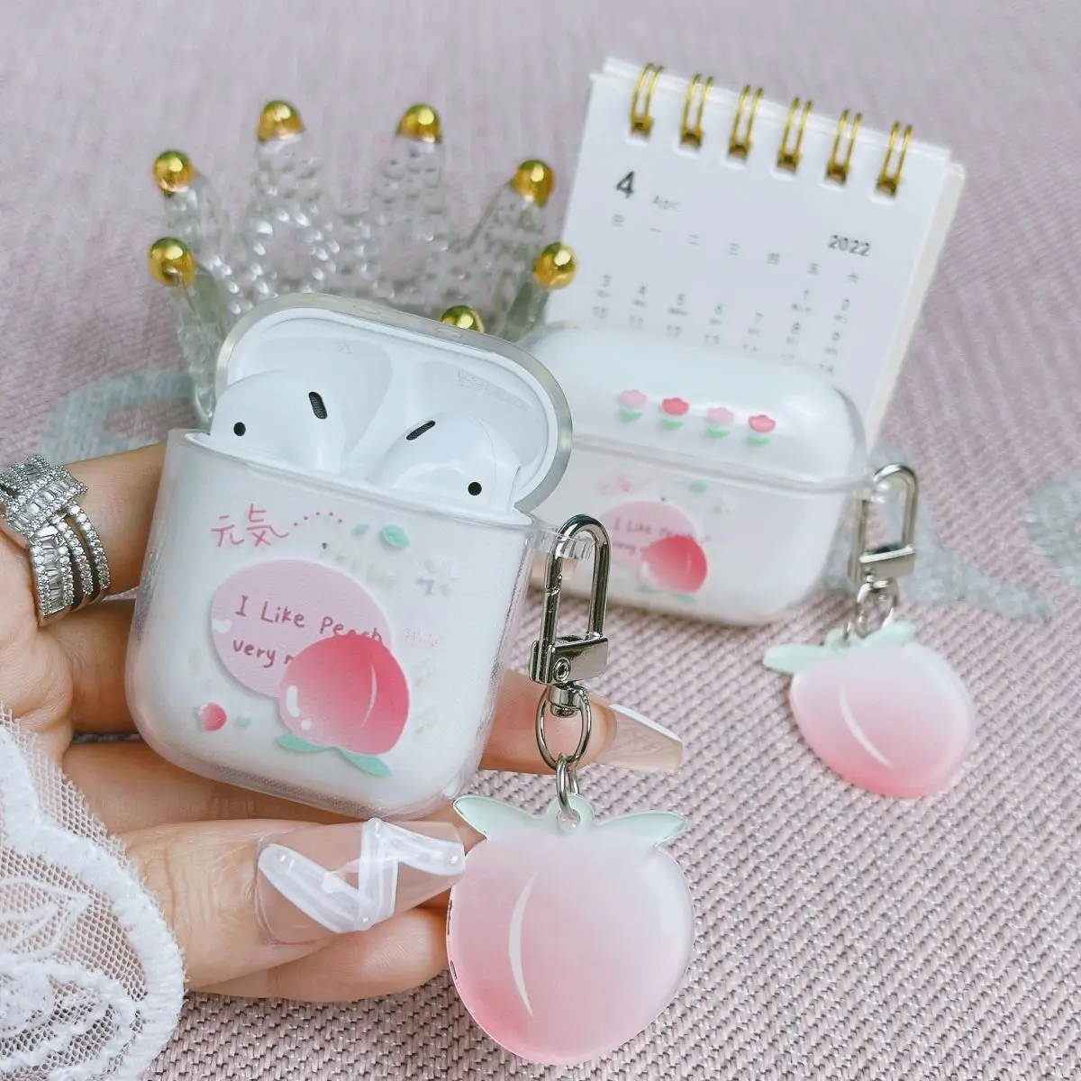 ل أبل AirPods4 3 2 1 AirPods Pro Pro 2 سماعات الأذن حافظة شفافة الزهور الفاكهة الغيوم الفراولة الخوخ ستار جوز الهند غطاء ناعم