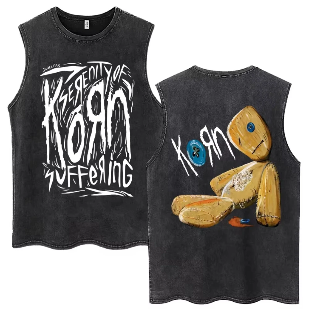 2026 Rock Band Korn Washed Tank Tops Herren Damen Metal Gothic Harajuku Ärmellose T-Shirts Vintage Oversized Weste Herren Streetwear – Detail 8