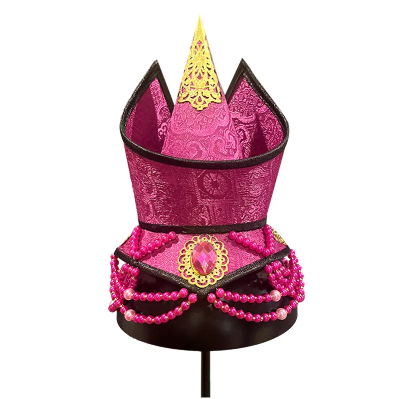 Sombrero de copa Mogolian de boda rosa tradicional para mujer, accesorios étnicos, tocado de princesa nacional, Festival, puesta en escena