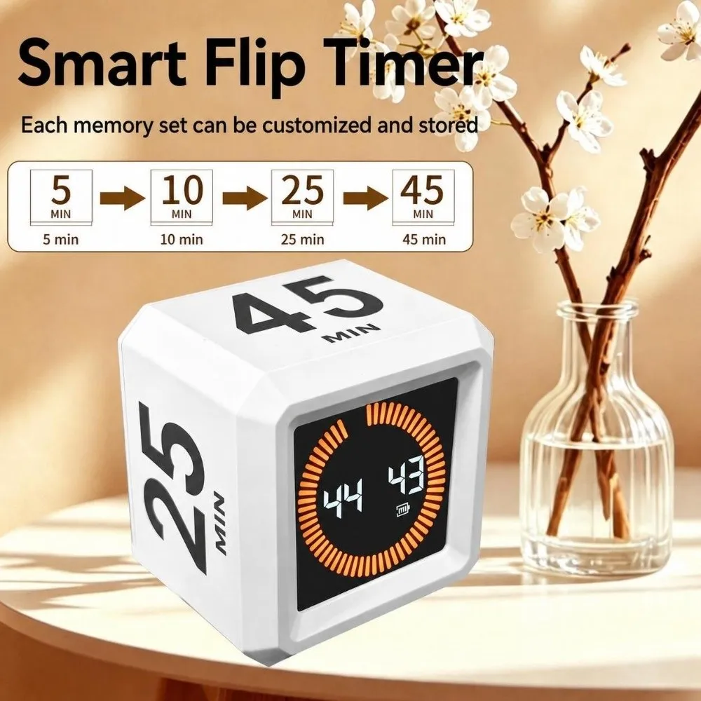 LED Display Digital Visual Timer Silent Running 4 Preset Time Gravity Sensor Timer 0-99 Minutes Custom Time Setting