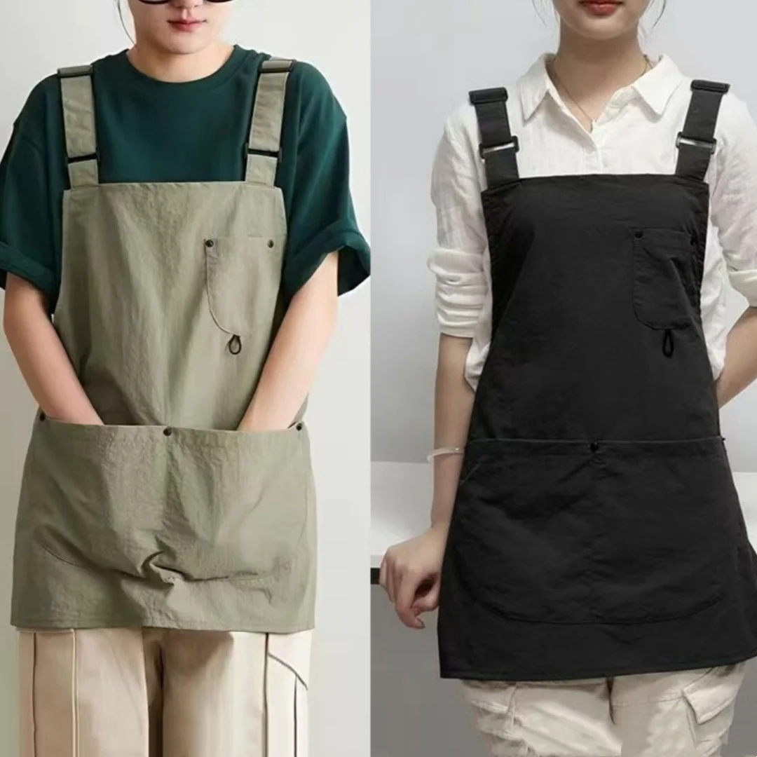 Adjustable Canvas Kitchen Apron H Shaped Strap Chef Work Uniform Smock for Coffee Shop Barista Barber Hairdresser Baking Aprons view 3