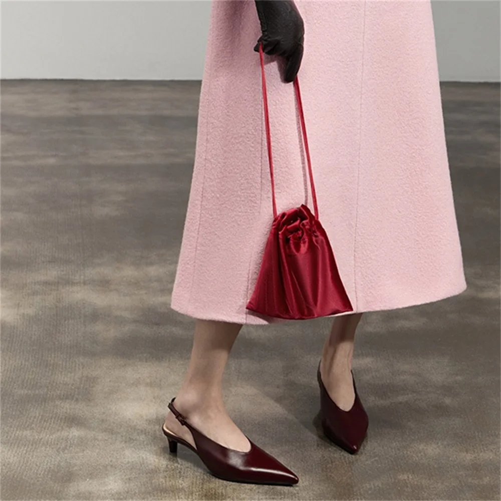 Genuine Leather Slingback Pumps - Pointed Toe Wedding Party Heels