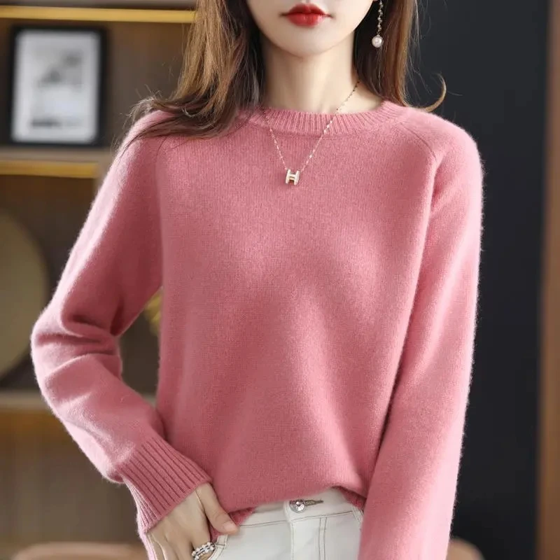 Women Solid Sweet Soft Wool Sweaters Spring Loose Casual Fashion Simple Knitted Pullovers O-neck Loose Warm Knitwear Tops