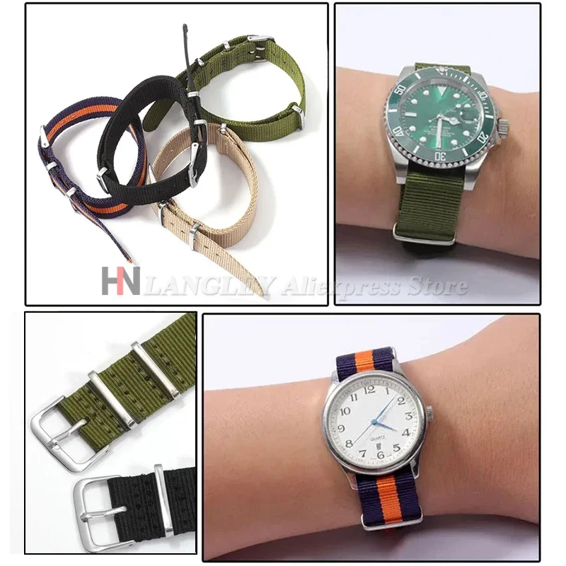 16mm 18mm 20mm 22mm Nylon Army Sports Band Fabric Belt Accessories Belt Pins Buckle Bands Black Watch Strap for Omega for Seiko image 6