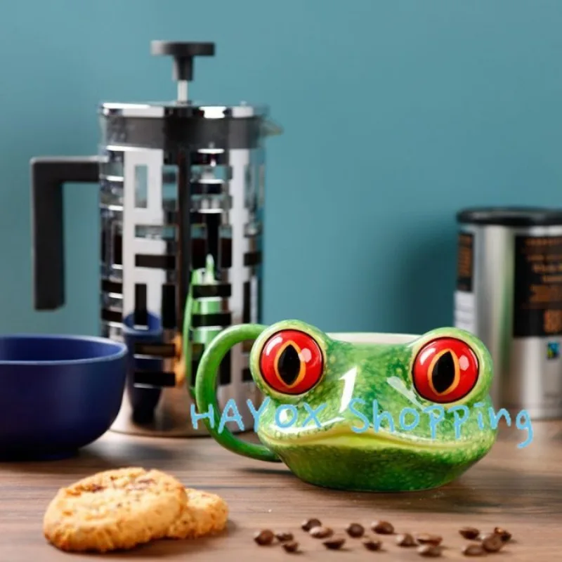 Cartoon 3D Painted Frog Animal Cup，Creative Hand-painted Ceramic Mug，Cute Children\'s Breakfast Cup Christmas Gifts