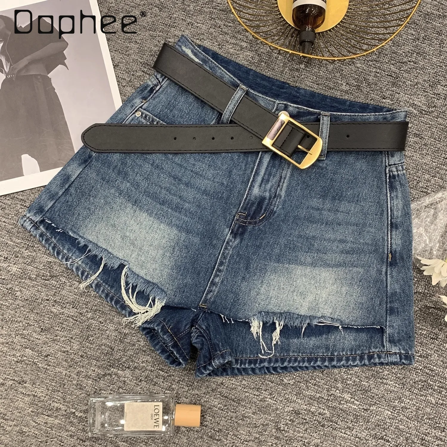 Korean Spice Girl Retro Fashion Rough Edge Ripped Denim Skirt Women Summer High Waist Slim A-line Skirts Street Trendy Y2K Skirt