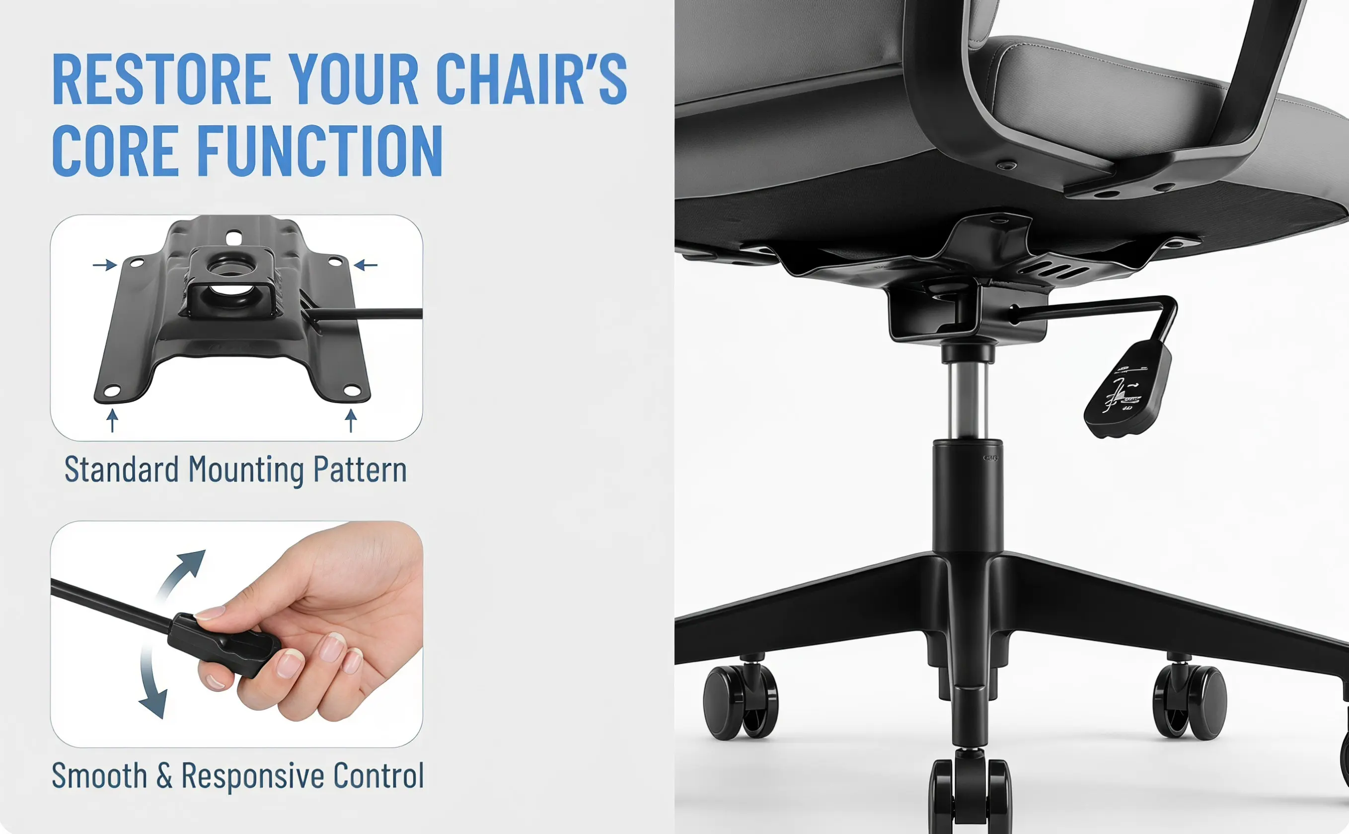Heavy Duty Tilt Control Iron Office Chair Base Replacement Smooth Rotating Swivel Plate Suitable for Executive Task Chairs