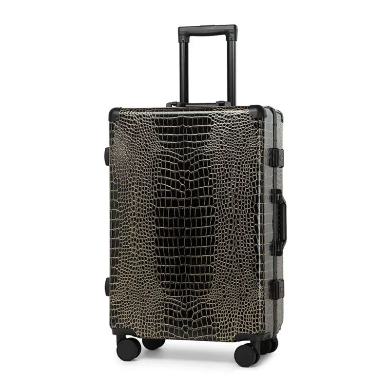 Ensemble de bagages à cadre en aluminium imprimé crocodile pour hommes, sacs de voyage de cabine, chariot d'affaires de grande capacité, valise avec sac à main, nouveau