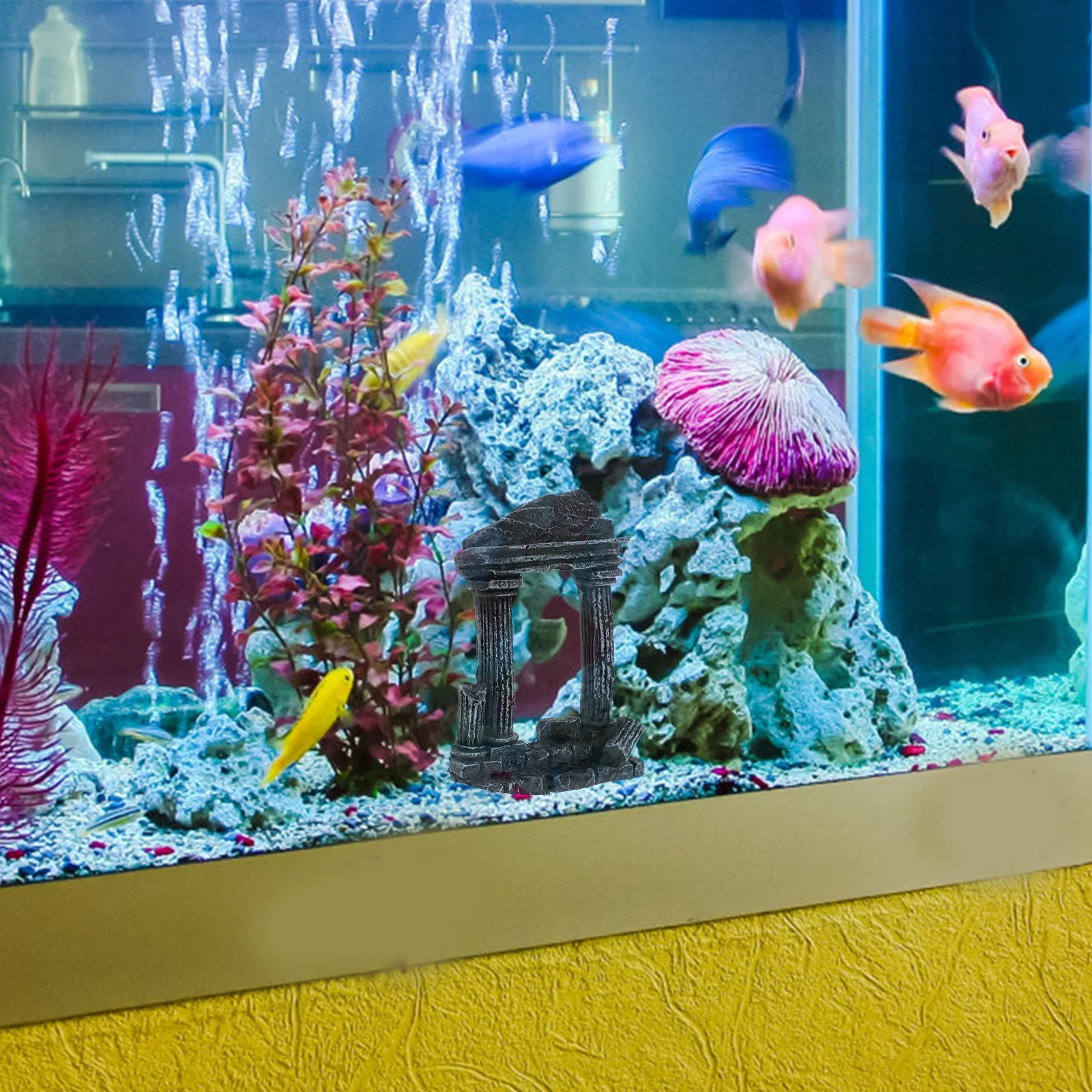 

4Pcs Aquarium Roman Column Resin Decor Fish Tank Ornament Natural Landscape Decoration Fish Shelter Aquarium Ornament Decor