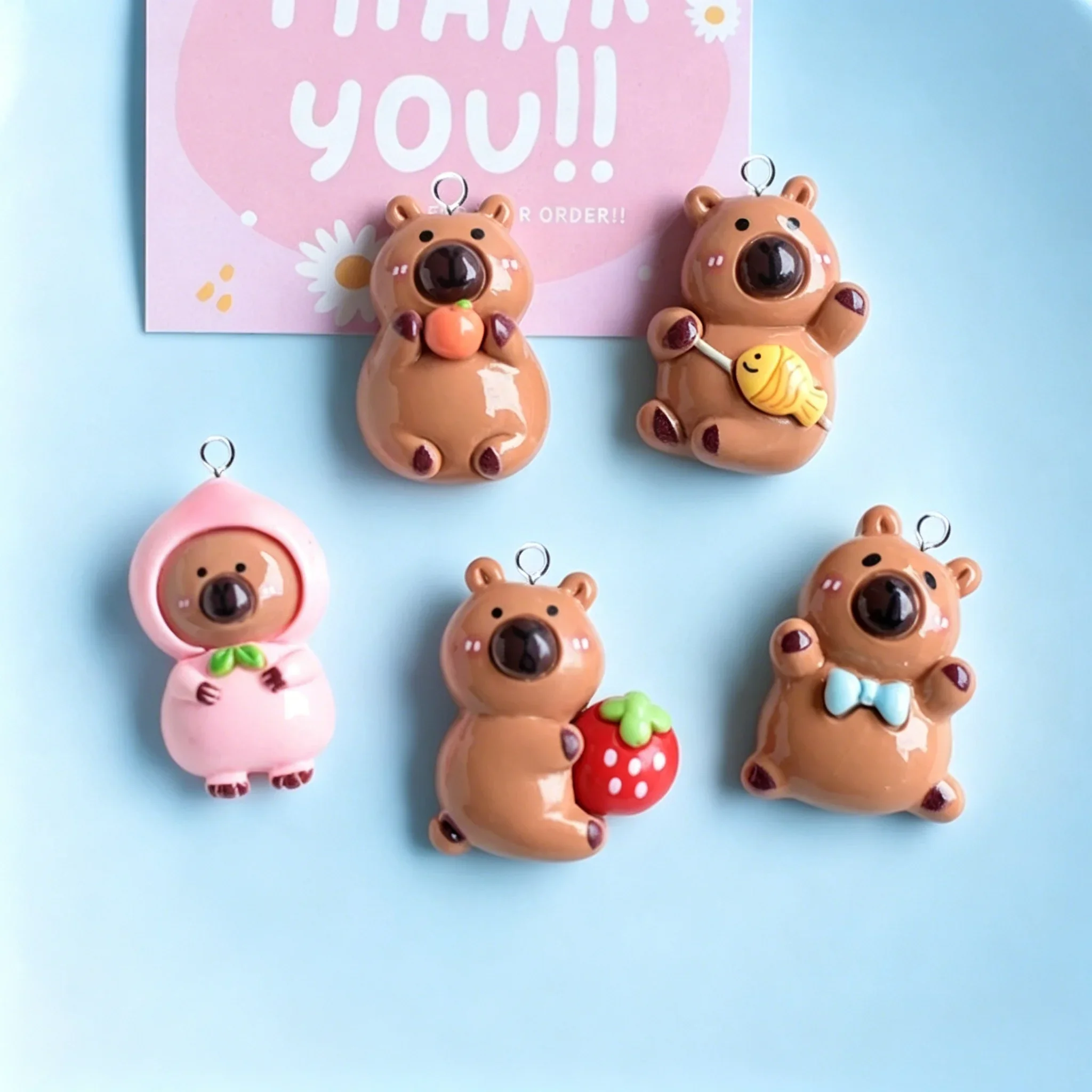10Pcs Flatback Resin Charms Kawaii Fruit Capybara, Cute Animal Pendants for DIY Earrings Keychains Craft Accessories view 2