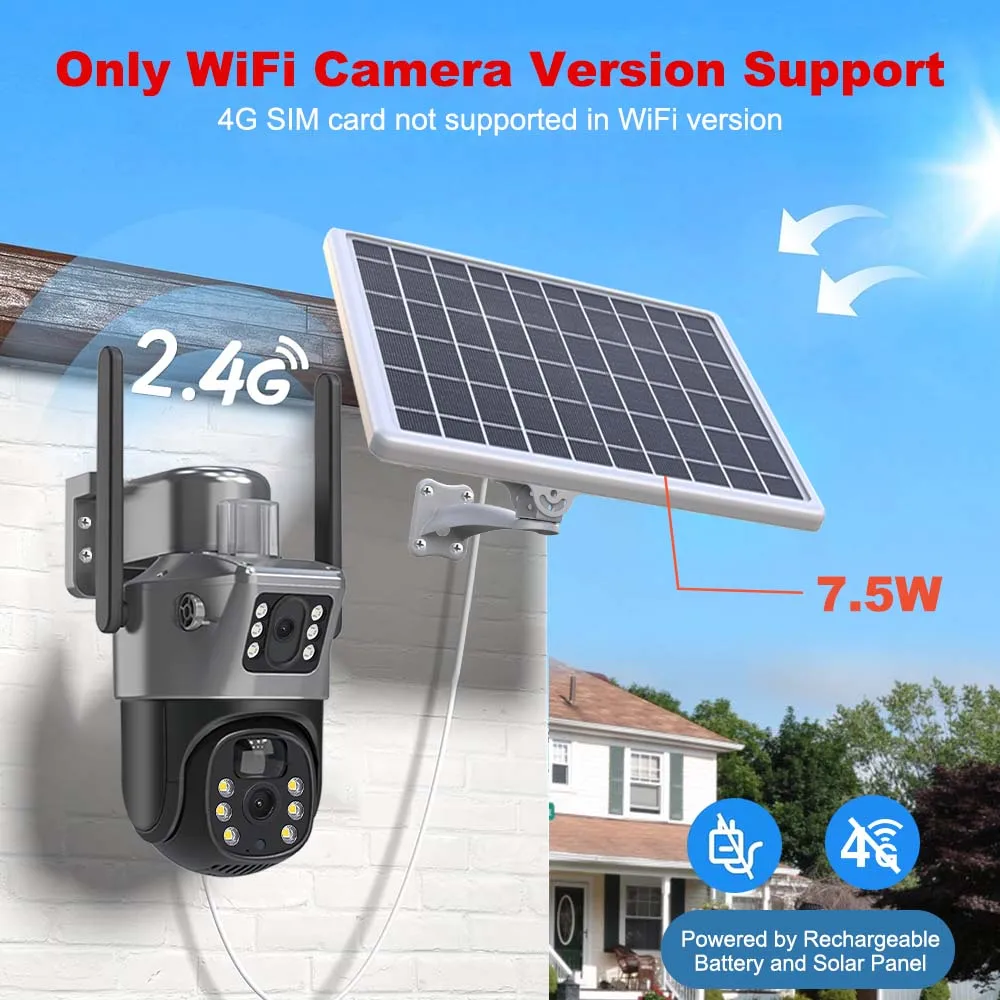 4K 8MP WiFi  Solar Camera Outdoor Battery WiFi IP Cam Dual Lens Dual Screen Security-Protection Wireless Surveillance CCTV