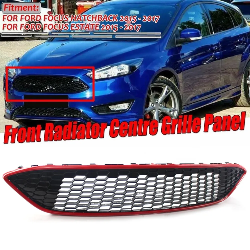 

Car Red Black Front Bumper Center Grille Racing Grills Honeycomb Mesh Panel Grill For Ford Focus MK3 ST LINE 2015 2016 2017