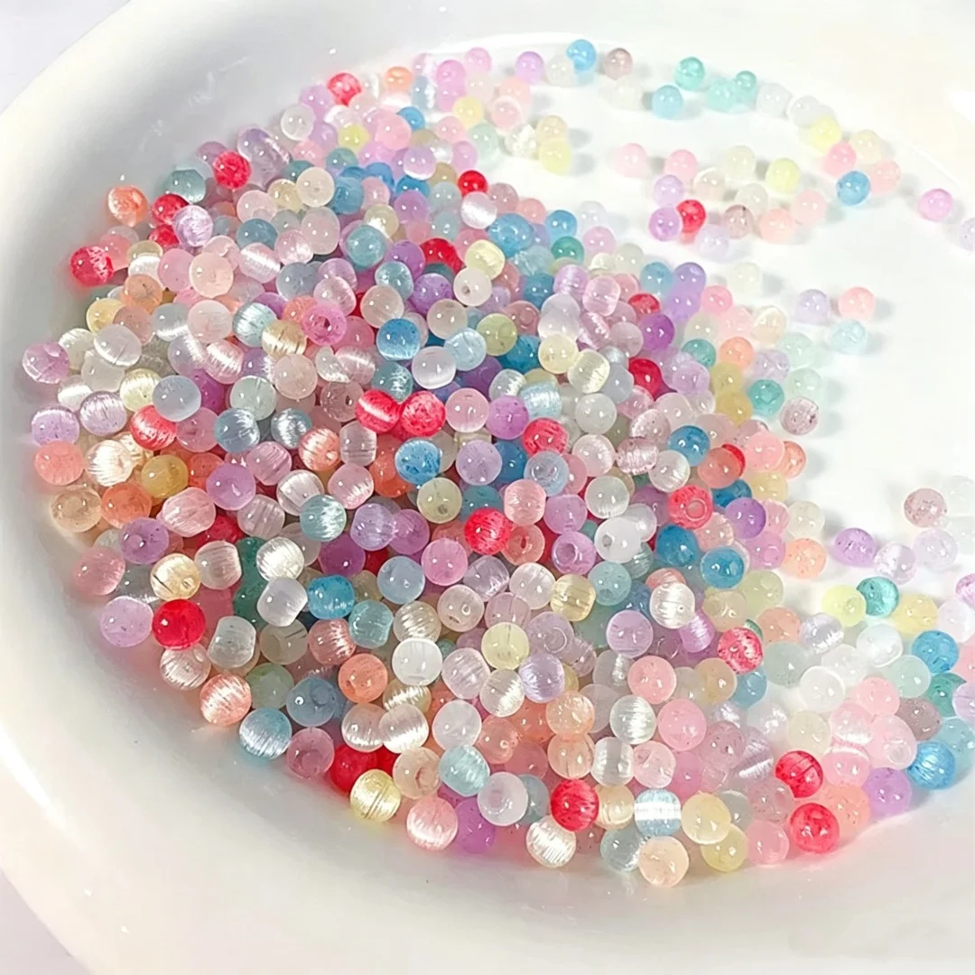 High quality 4mm macaron transparent brushed cat eye glass rice beads handmade DIY glass bead loose bead accessories