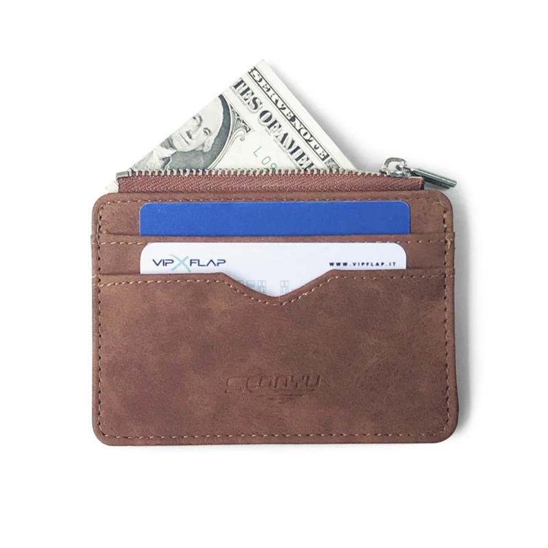 Men's Card Wallet Short Matte Leather Retro Multi-card Frosted Fabric Card Holder Money New Minimalist Purse Transparent Coins