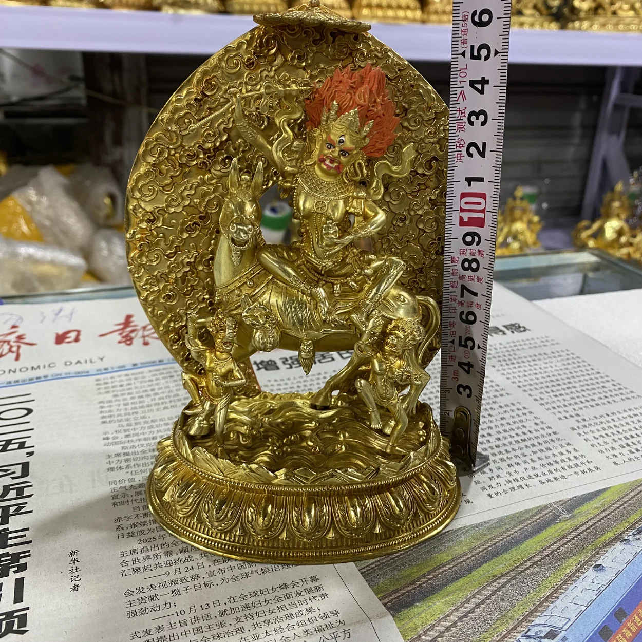 TOP handmde golden Buddha statue JI XIANG TIANMU  Tibet copper carving Goddess Glorious Lhamo Buddhist lama monk worship altar