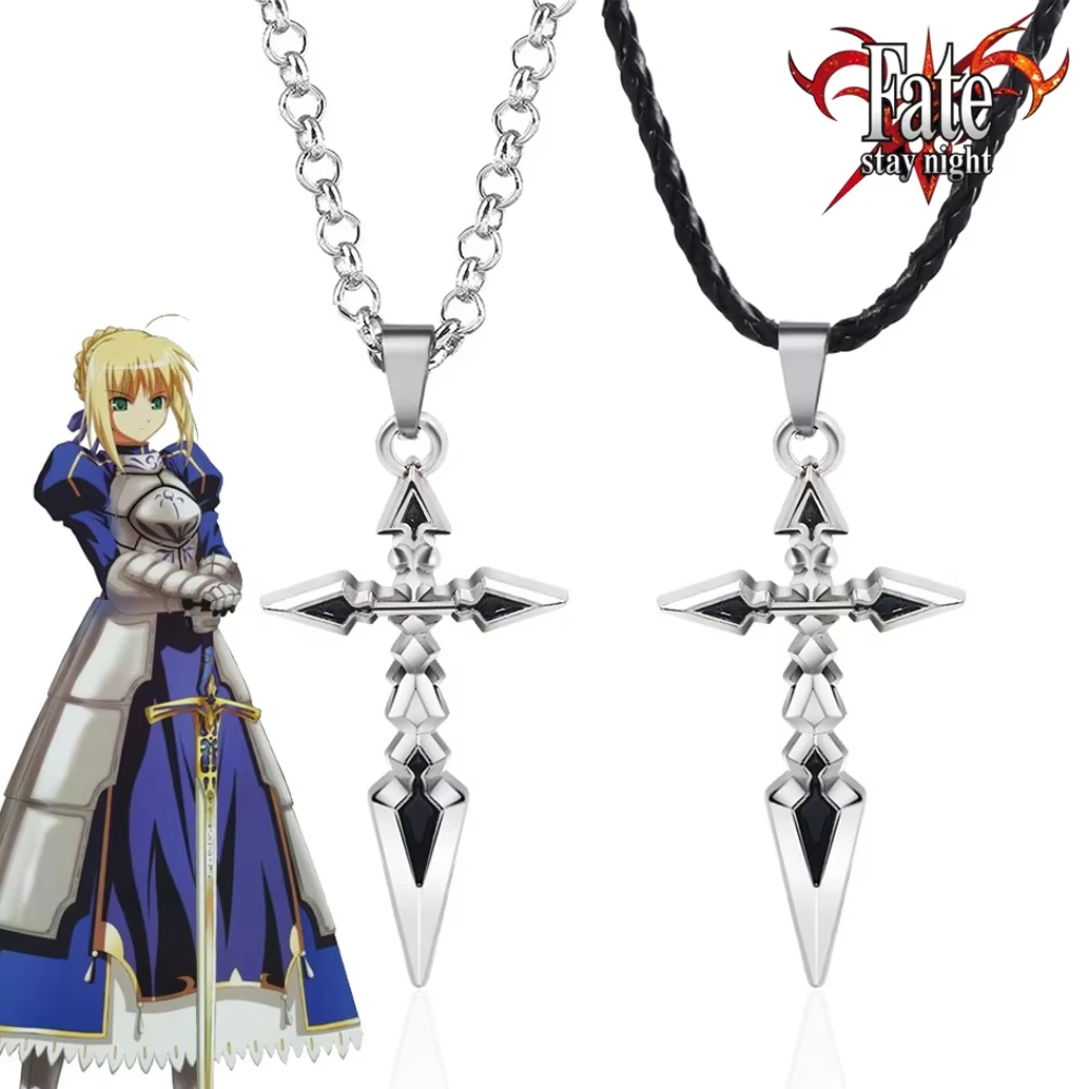 Fate Stay Night Saber Pendant Necklace Emiya Cross Cosplay Black Silver Unisex Jewelry Gift Accessories For Fans New