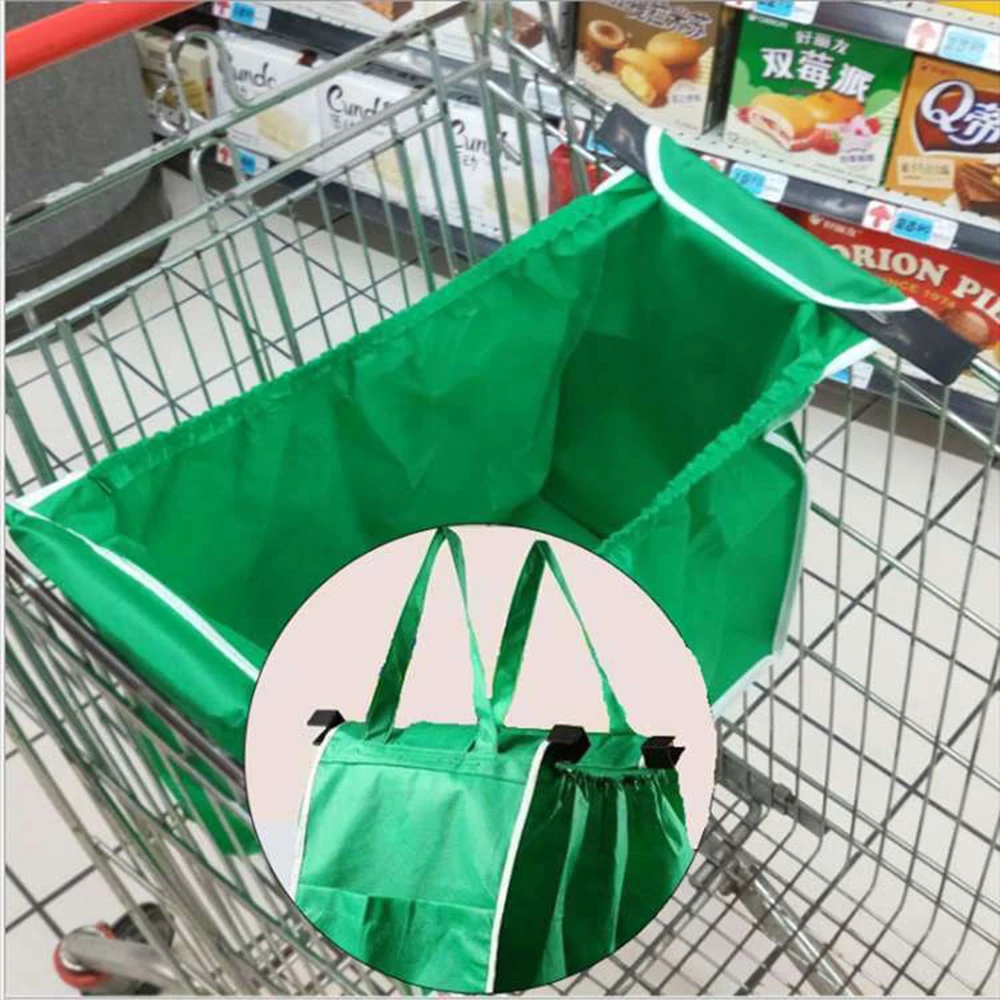 

1pcs Reusable Folding Shopping Cart Bag with Handles, Non-Woven Fabric, Space-Saving Clip Design for Groceries or Outings