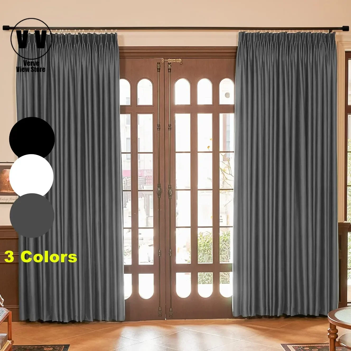 

Custom 3 Colours Solid Plain Deep Grey Blackout Curtains for Living Room Bedroom White Window Treatment Drapes Shading Kitchen